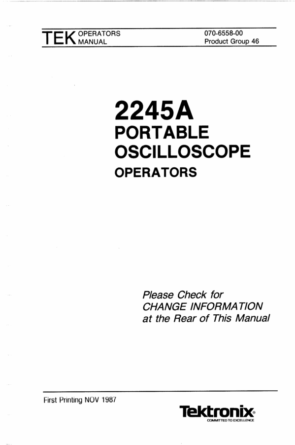 Product picture Tektronix 2245A Operating Manual