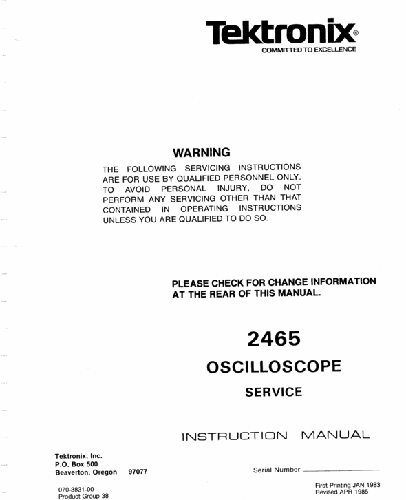 Product picture Tektronix 2465 + Opt 10 Service Manual