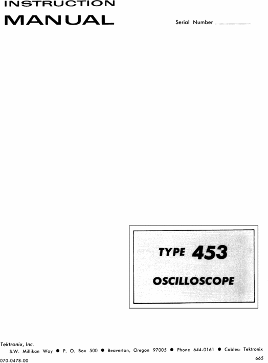 Product picture Tektronix 453 Service / Op Manual