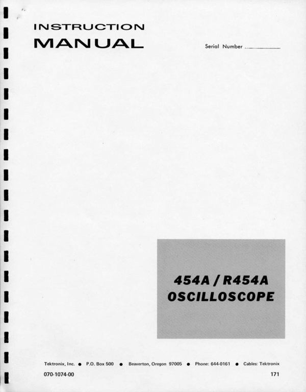 Product picture Tektronix 454A Service / Operating Manual