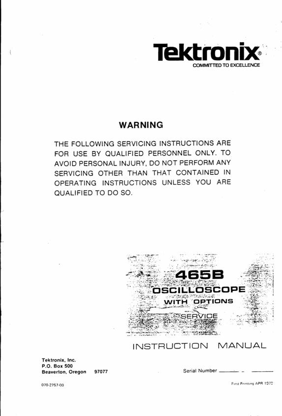 Product picture Tektronix 465B / DM44 Service / Op Manuals