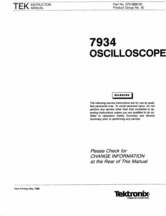 Product picture Tektronix 7934 Service / Operation Manual