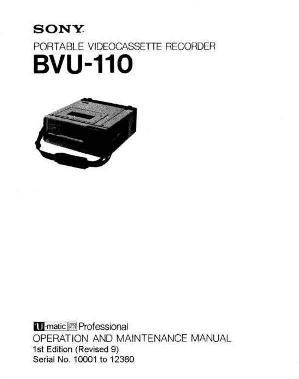Product picture Sony BVU-110 Service/Operating Manual