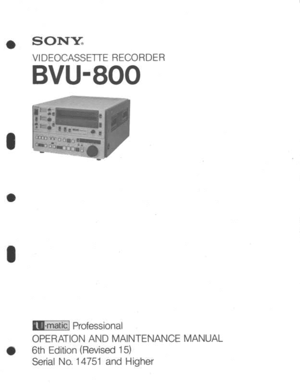 Product picture Sony BVU-800 Service Manual